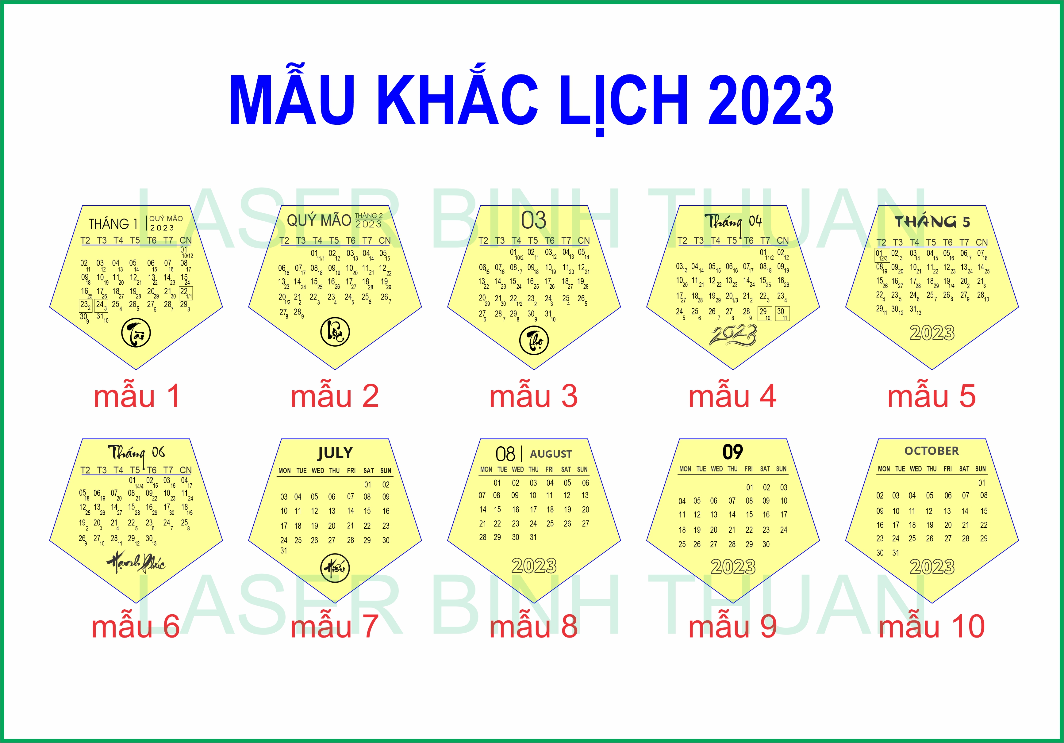 10 mẫu khắc lịch gỗ 12 mặt năm 2023 - BT GIFT